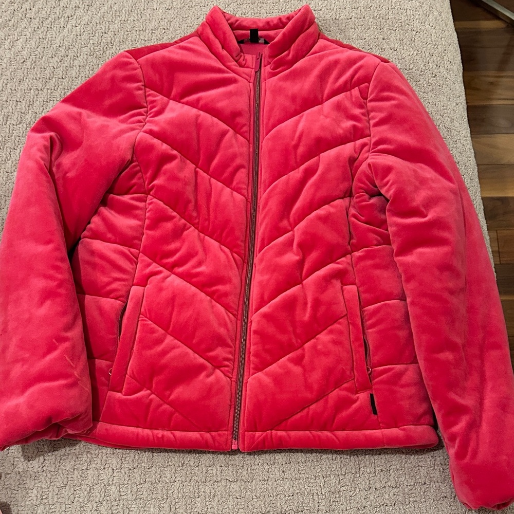 Women's Peach Hot Pink Velvety Quilted Puffer Jacket